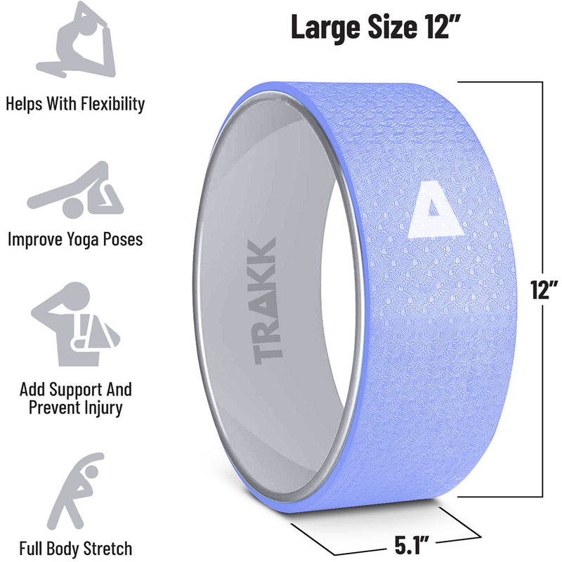 TRAKK Back Pain Relief Stretch Massage Foam Roller Yoga Wheel, 12 Inches, Silver
