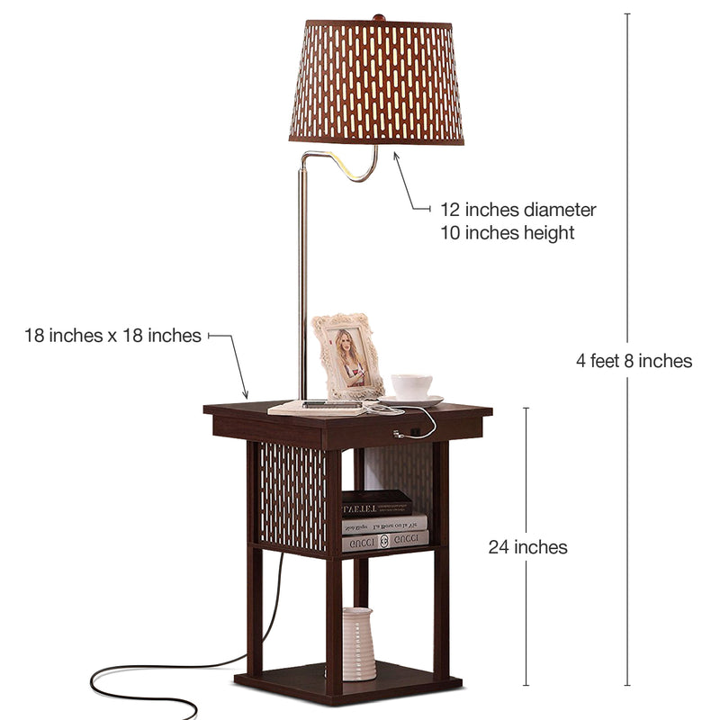 Brightech Madison Nightstand Side Table with Built In Lamp and USB Port, Brown