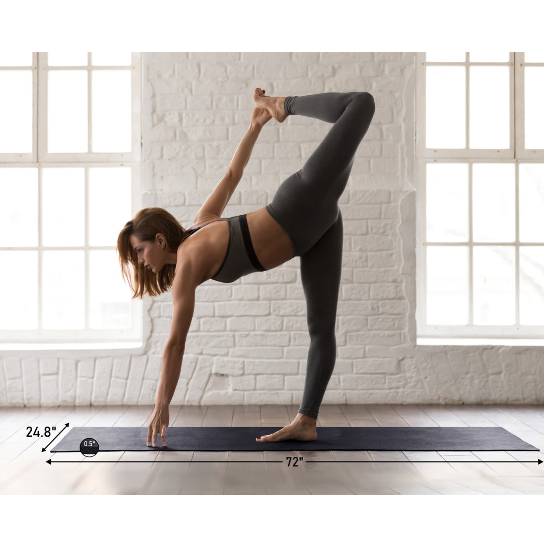 HolaHatha 72 x 24" 0.5" Thick Non Slip Home Workout Yoga Mat, Black (Open Box)