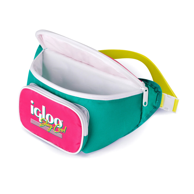 Igloo 90s Retro Collection Fanny Pack Portable Cooler, Green and Pink (Open Box)
