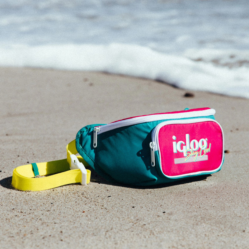 Igloo 90s Retro Collection Fanny Pack Portable Cooler, Green and Pink (Open Box)