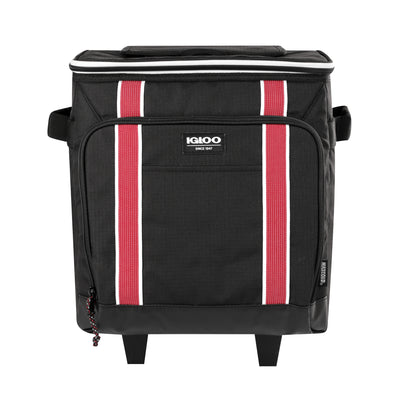 Igloo 40 Can Insulated Soft Cooler with Rolling Wheels, Black/Red (Open Box)