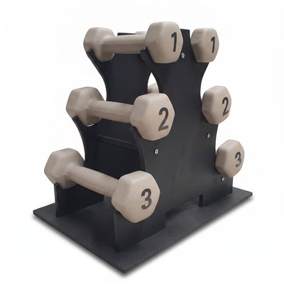Aurorafy Neoprene Dumbbell Workout Set with Rack, 1 lbs, 2 lbs, & 3 lbs, Beige