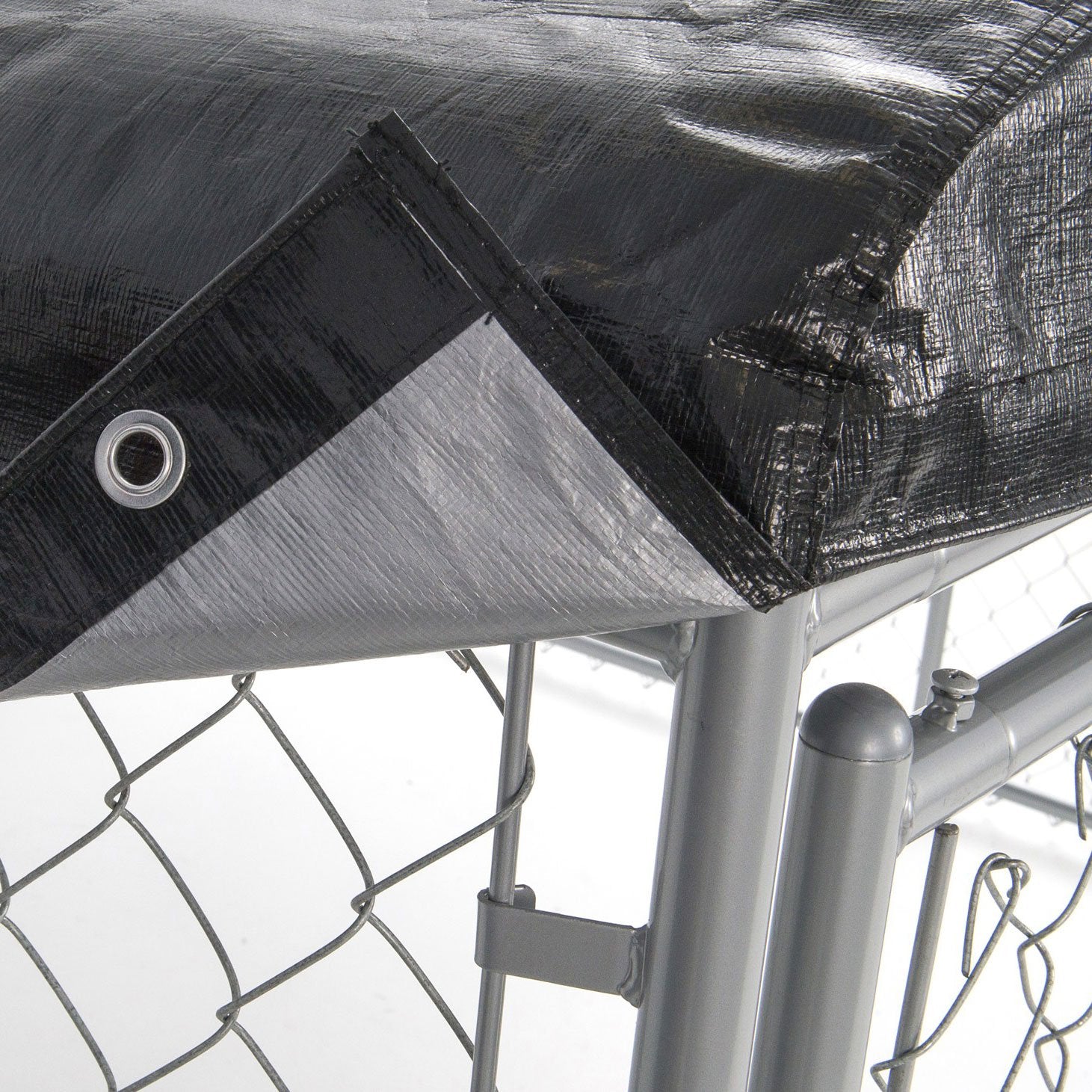 Lucky Dog 10' x 10' Chain Link Dog Kennel (2 Pack) & Waterproof Roof Cover