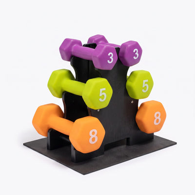 Aurorafy Neoprene Dumbbell Workout Set with Rack, 3lbs, 5lbs, & 8lbs, Multicolor