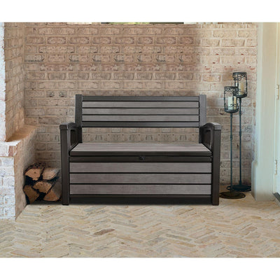 Keter Hudson 60 Gal Plastic Backyard Patio Storage Bench Deck Box (For Parts)