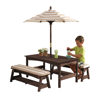 KidKraft Kids Wooden Picnic Table & Bench Set with Cushions & Umbrella (Used)