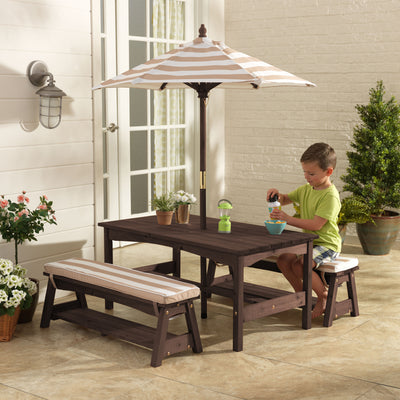 KidKraft Kids Wooden Picnic Table & Bench Set w/ Cushions & Umbrella (Open Box)