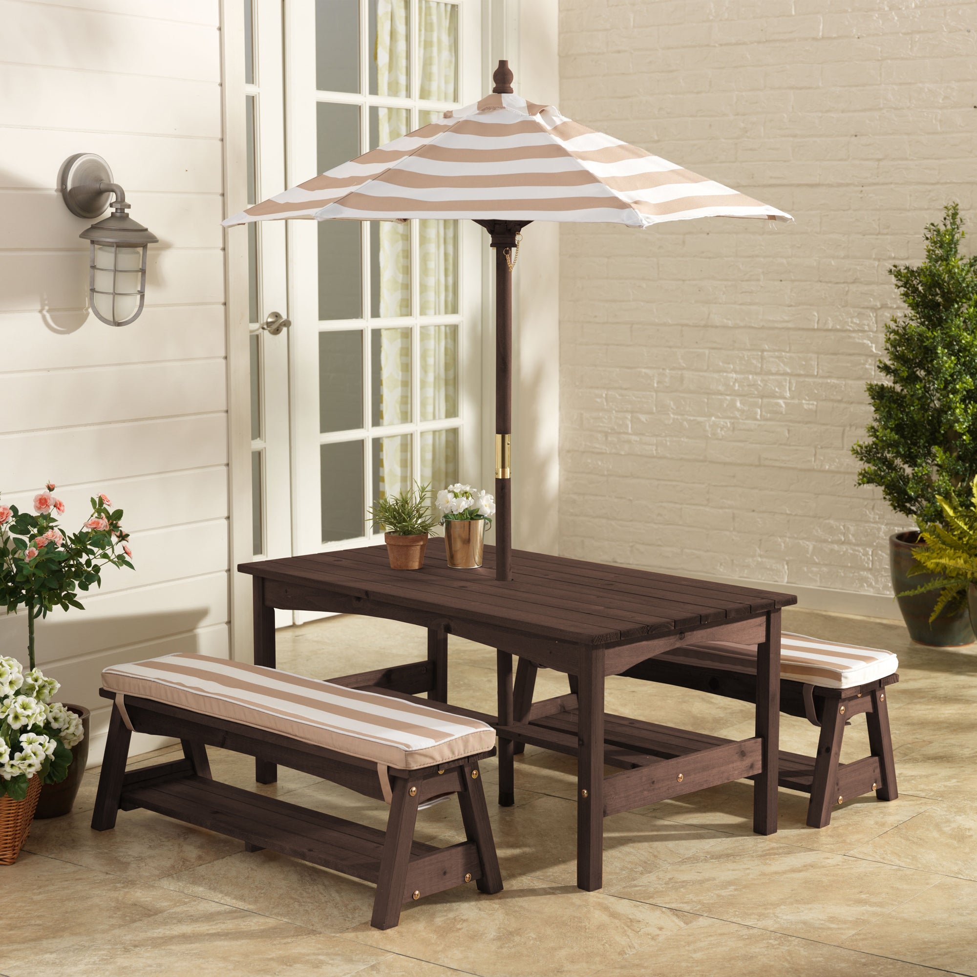 KidKraft Kids Wooden Picnic Table & Bench Set w/ Cushions & Umbrella (Open Box)