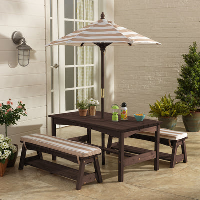 KidKraft Kids Wooden Picnic Table & Bench Set w/ Cushions & Umbrella (For Parts)