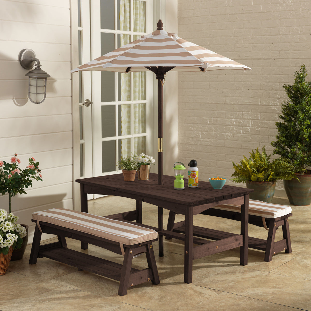 KidKraft Kids Wooden Picnic Table & Bench Set with Cushions & Umbrella (Used)