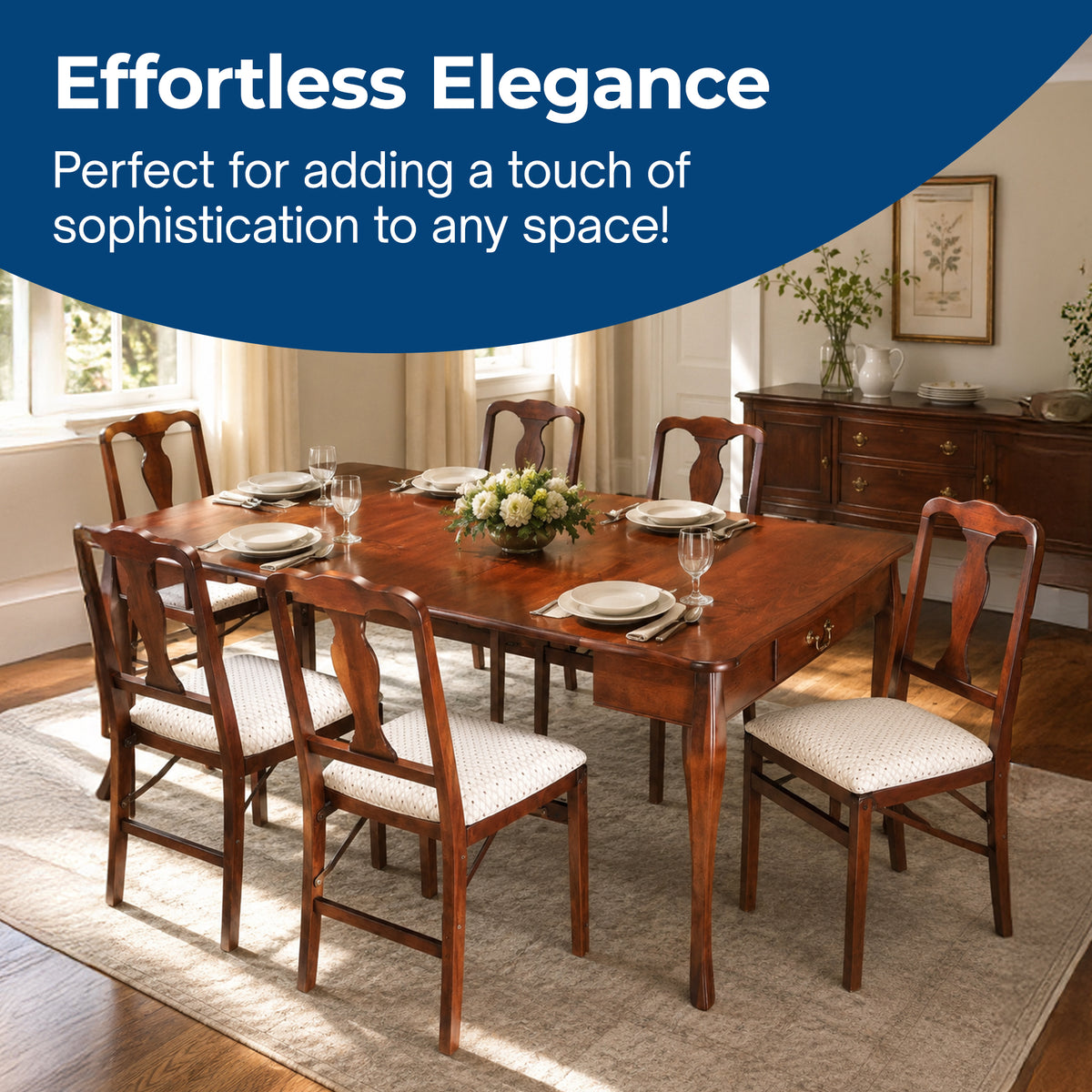 Stakmore Expanding Convertible Console to Dining Room Table w/ 2 Leaves, Cherry - VMInnovations