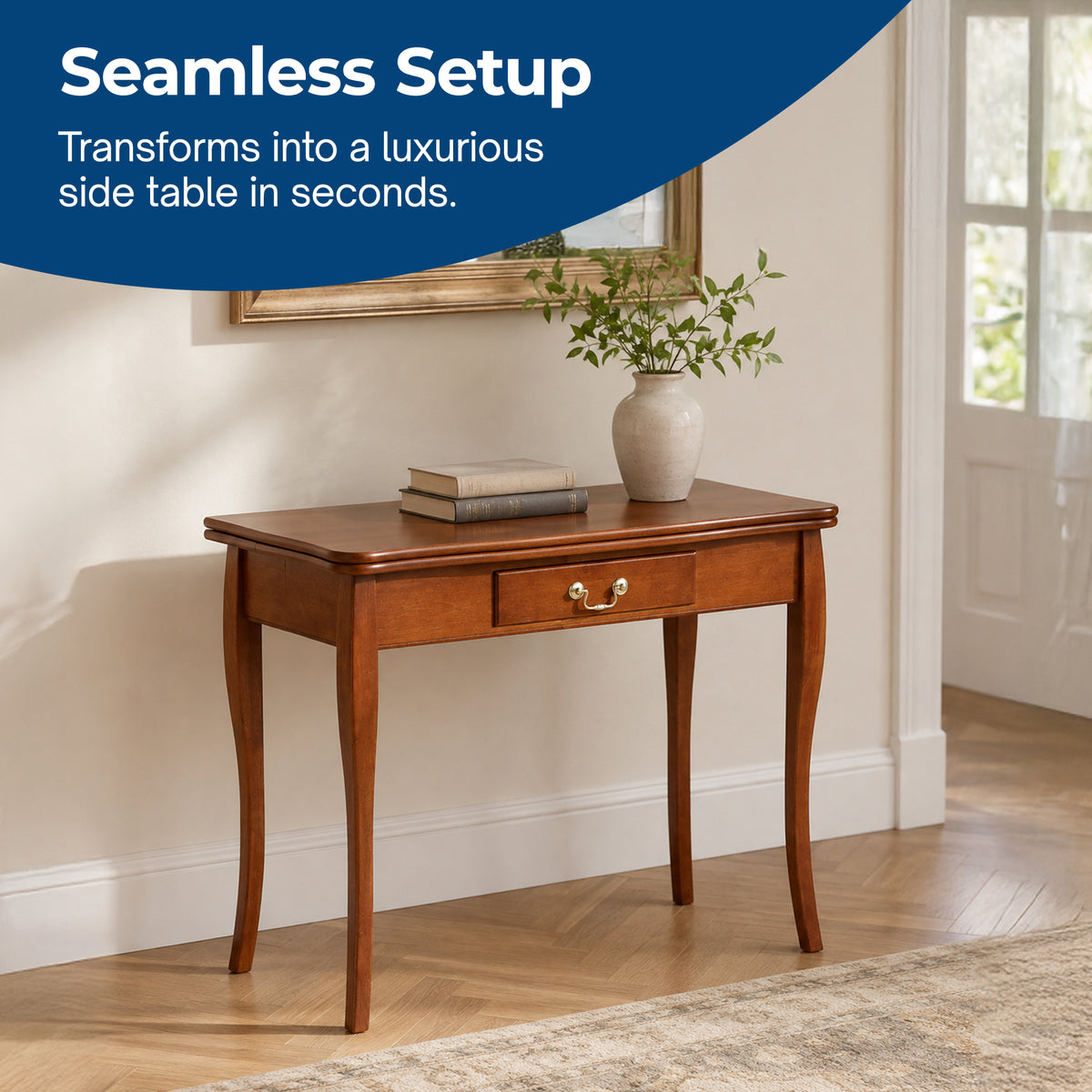 Stakmore Expanding Convertible Console to Dining Room Table w/ 2 Leaves, Cherry - VMInnovations