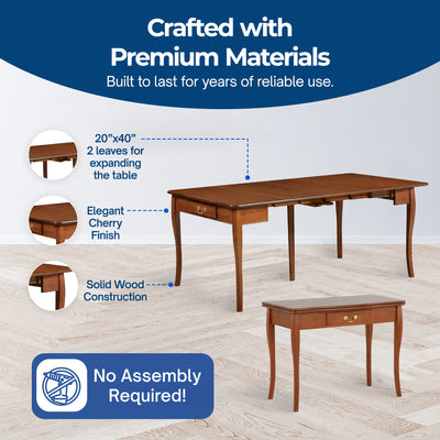 Stakmore Expanding Convertible Console to Dining Room Table w/ 2 Leaves, Cherry - VMInnovations
