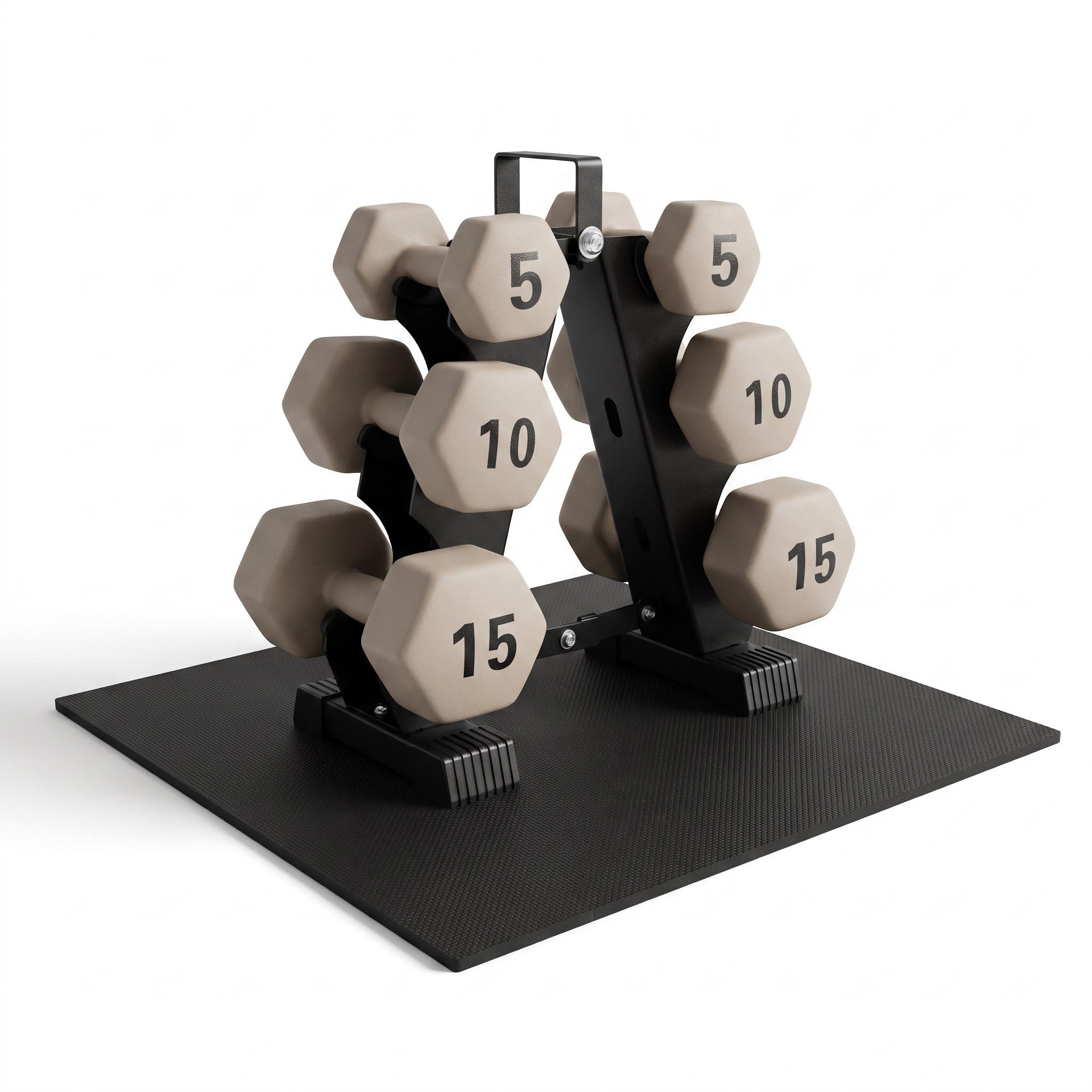 Aurorafy Neoprene Dumbbell Workout Set with Rack, 5 lbs, 10 lbs, & 15 lbs, Beige