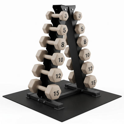 Aurorafy Neoprene Dumbbell Set w/ Rack, Pairs of 3, 5, 8, 10, 12, 15 lb Weights
