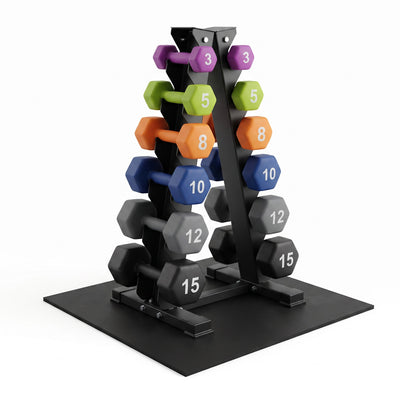 Aurorafy Neoprene Dumbbell Set w/ Rack, Pairs of 3, 5, 8, 10, 12, 15 lb Weights