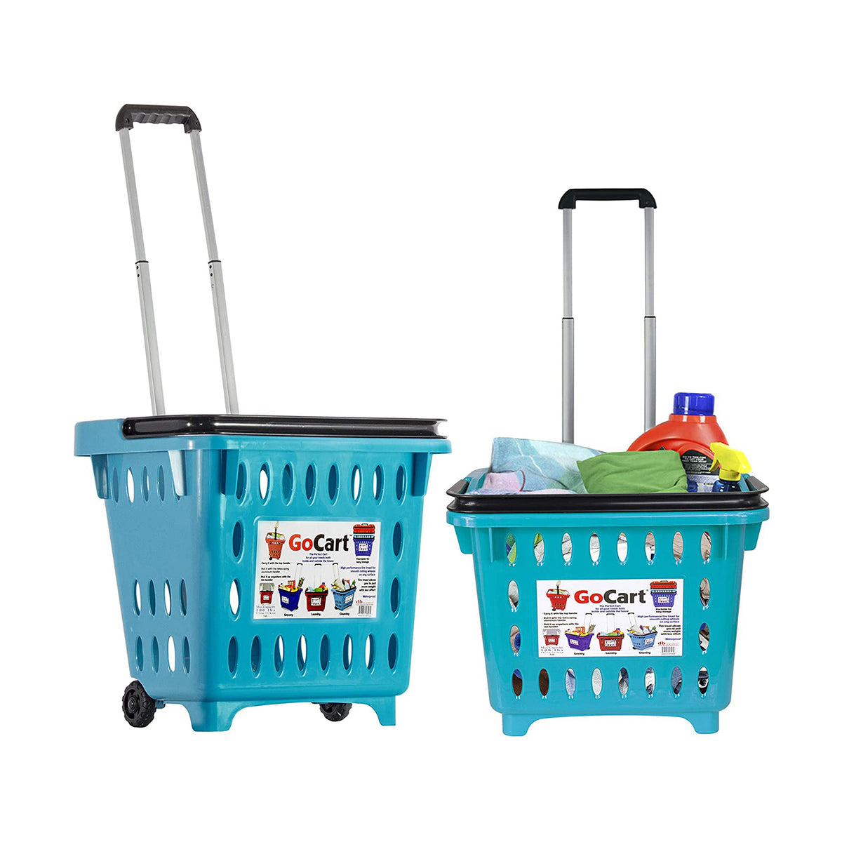 dbest products GoCart Wheeled Dolly Grocery Cart Laundry Basket, Teal (Open Box)