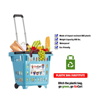 dbest products GoCart Wheeled Dolly Grocery Cart Laundry Basket, Teal (Open Box)