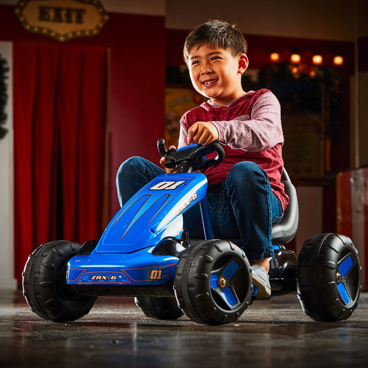 Huffy Flat Kart Battery Powered 4 Wheel Ride On Racer Kids Car, Blue (Used)