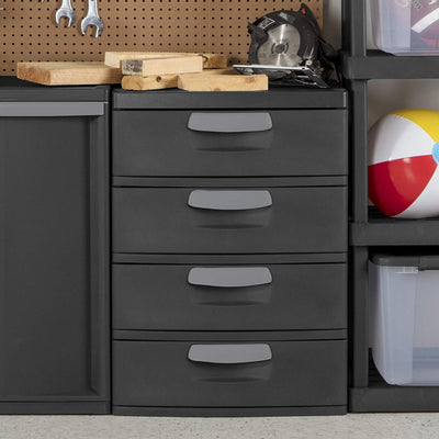 Sterilite 4-Drawer Heavy-Duty Gray Storage Unit With Black Handles (Small Chip)