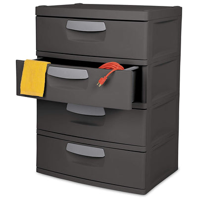Sterilite 4-Drawer Heavy-Duty Gray Storage Unit With Black Handles (Open Box)