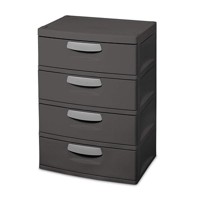 Sterilite 4-Drawer Heavy-Duty Gray Storage Unit With Black Handles (Small Chip)