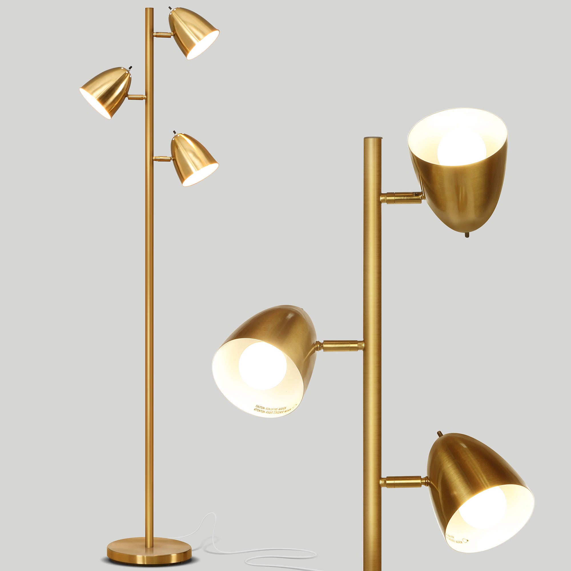 Brightech Jacob 3 Light Tree Floor Lamp Pole with LED Lights, Brass (Open Box) - VMInnovations