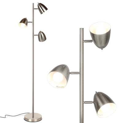 Brightech Jacob 3 Light Tree Floor Lamp Pole with LED Lights, Nickel (Open Box) - VMInnovations