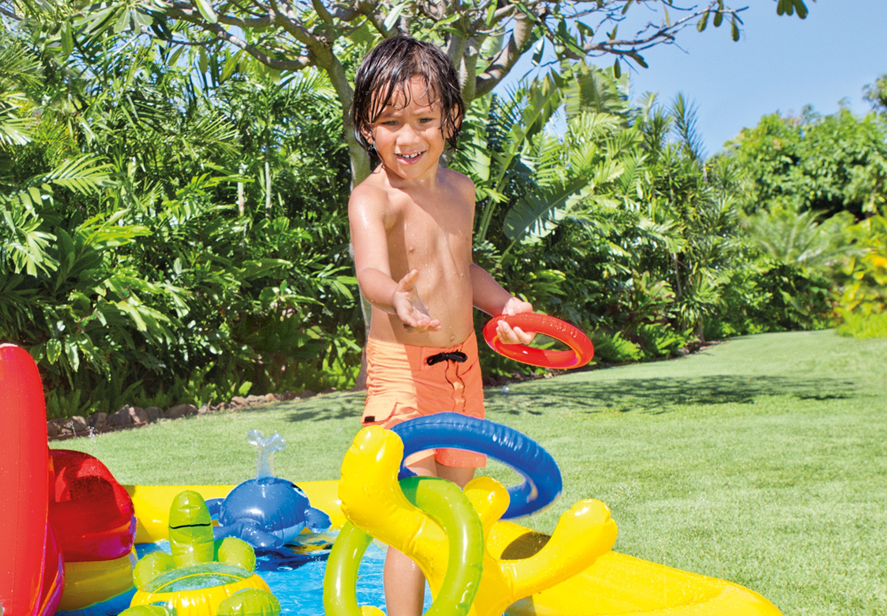 Intex 120V Quick Fill AC Electric AirPump & Intex Inflatable Ocean Play Kid Pool