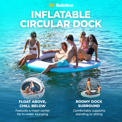 Solstice Original Inflatable Mesh Dock Floating 8 Foot Round Water Mat Lounger - VMInnovations