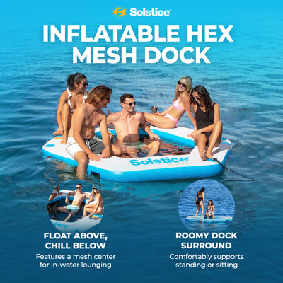 SOLSTICE Hexagon Inflatable Mesh Dock Platform for Lake Boat Pool Ocean, 8'x6" - VMInnovations