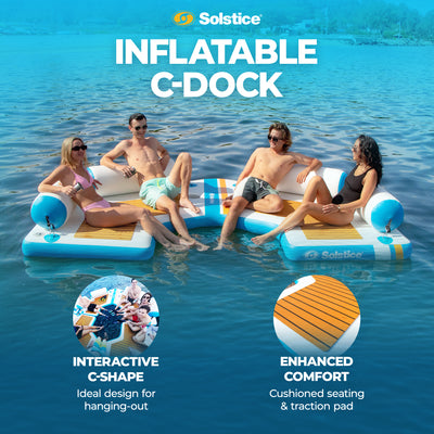 Solstice Original Inflatable Floating C-Dock Platform 11 Foot Water Mat Lounger - VMInnovations