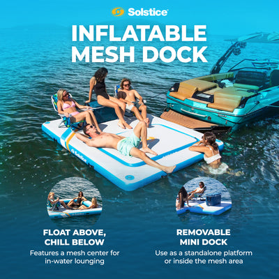 SOLSTICE Original Inflatable Mesh Dock Platform for Lake Boat Pool Ocean, 10'x8' - VMInnovations