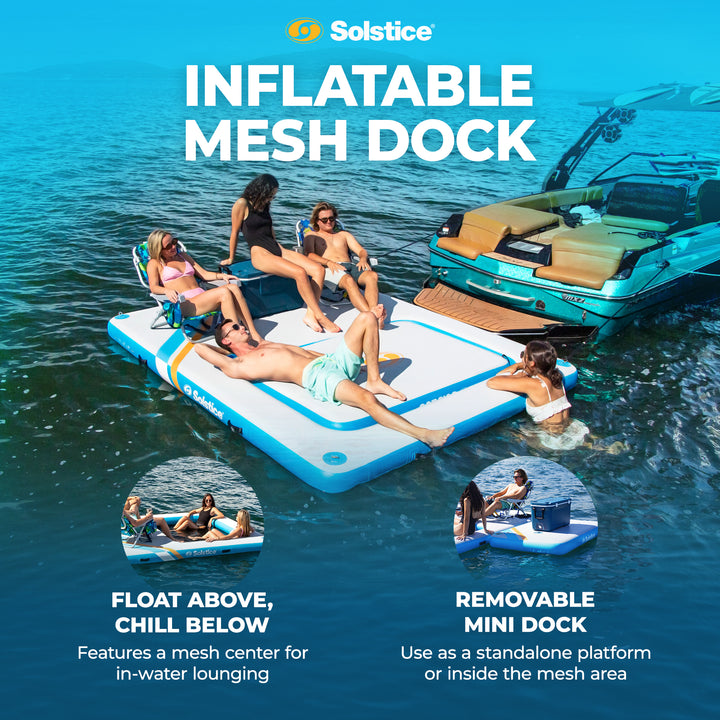 SOLSTICE Inflatable Mesh Dock Platform for Lake Boat Pool Ocean,10'x8'(Open Box)
