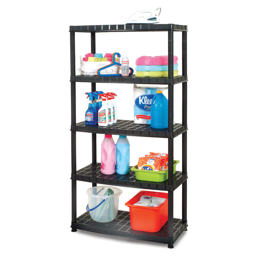 Ram Quality Products Deluxe 5 Tier Plastic Garage Storage Shelf Unit, Black - VMInnovations