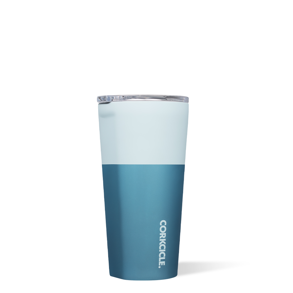 Corkcicle Color Block 16 Ounce Stainless Steel Tumbler with Lid, Glacier Blue