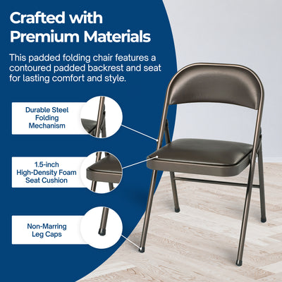 MECO Sudden Comfort Vinyl Seat Padded Folding Chair, (Set of 4) (Open Box)