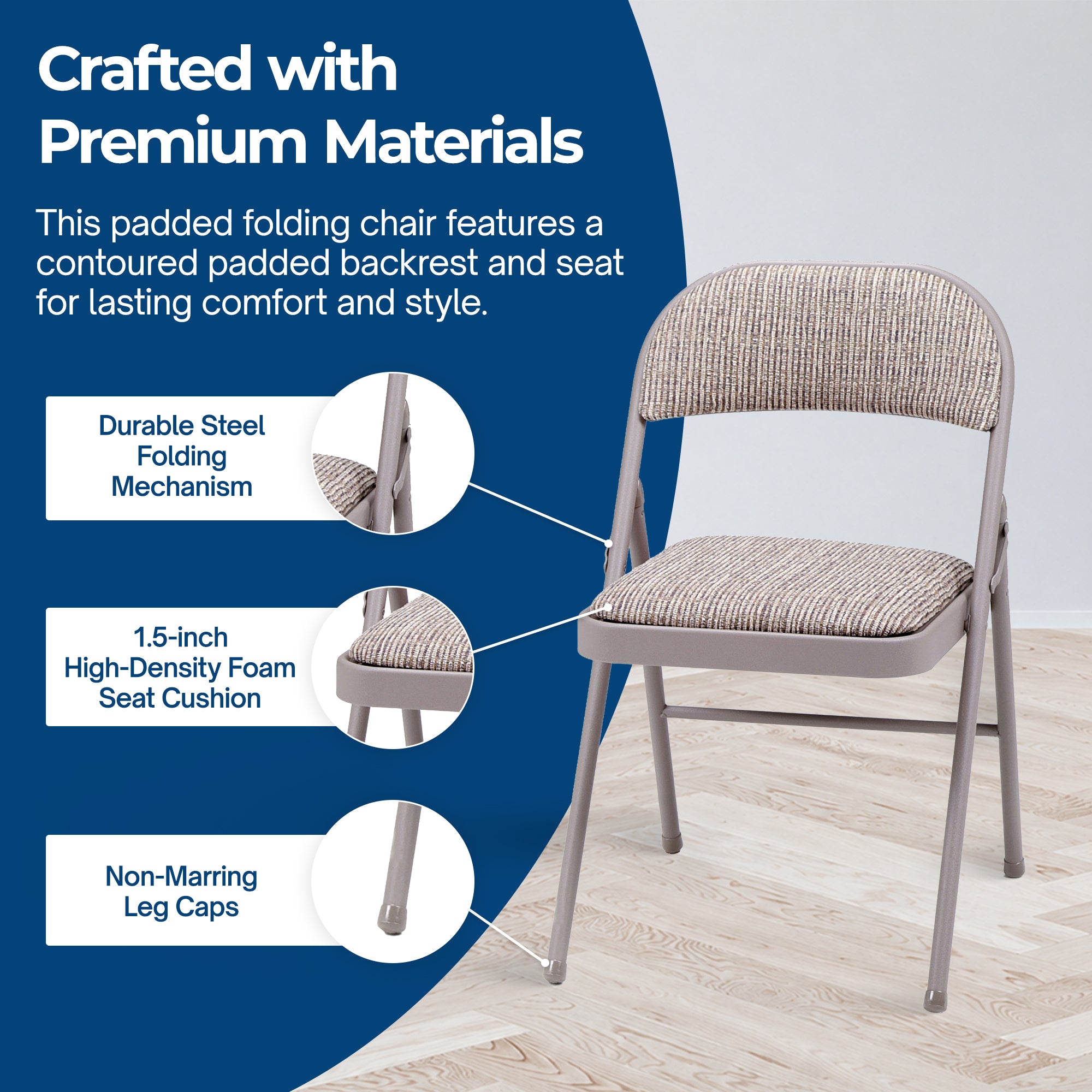 MECO Sudden Comfort Metal Fabric Padded Folding Chair, Gray (4 Pack) (Open Box)