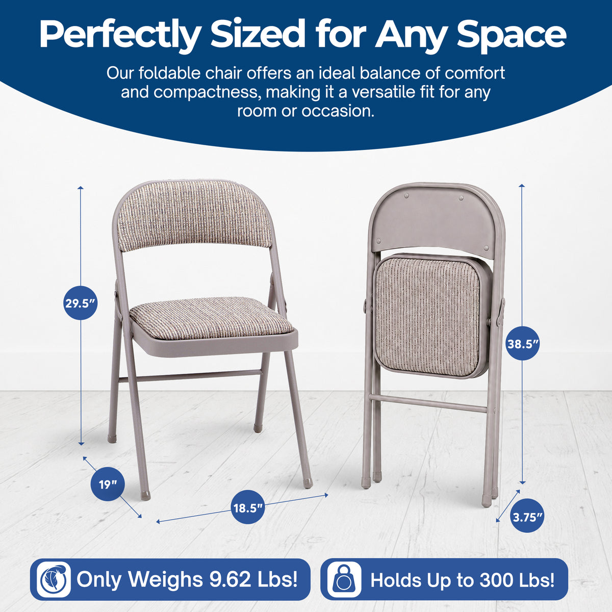 MECO Sudden Comfort Metal Fabric Padded Folding Chair, Gray (4 Pack) (Open Box)