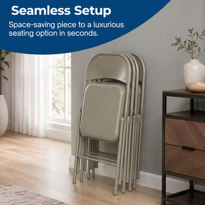 MECO Sudden Comfort Deluxe Chicory Vinyl Padded Folding Chair, (Set of 4) (Used) - VMInnovations