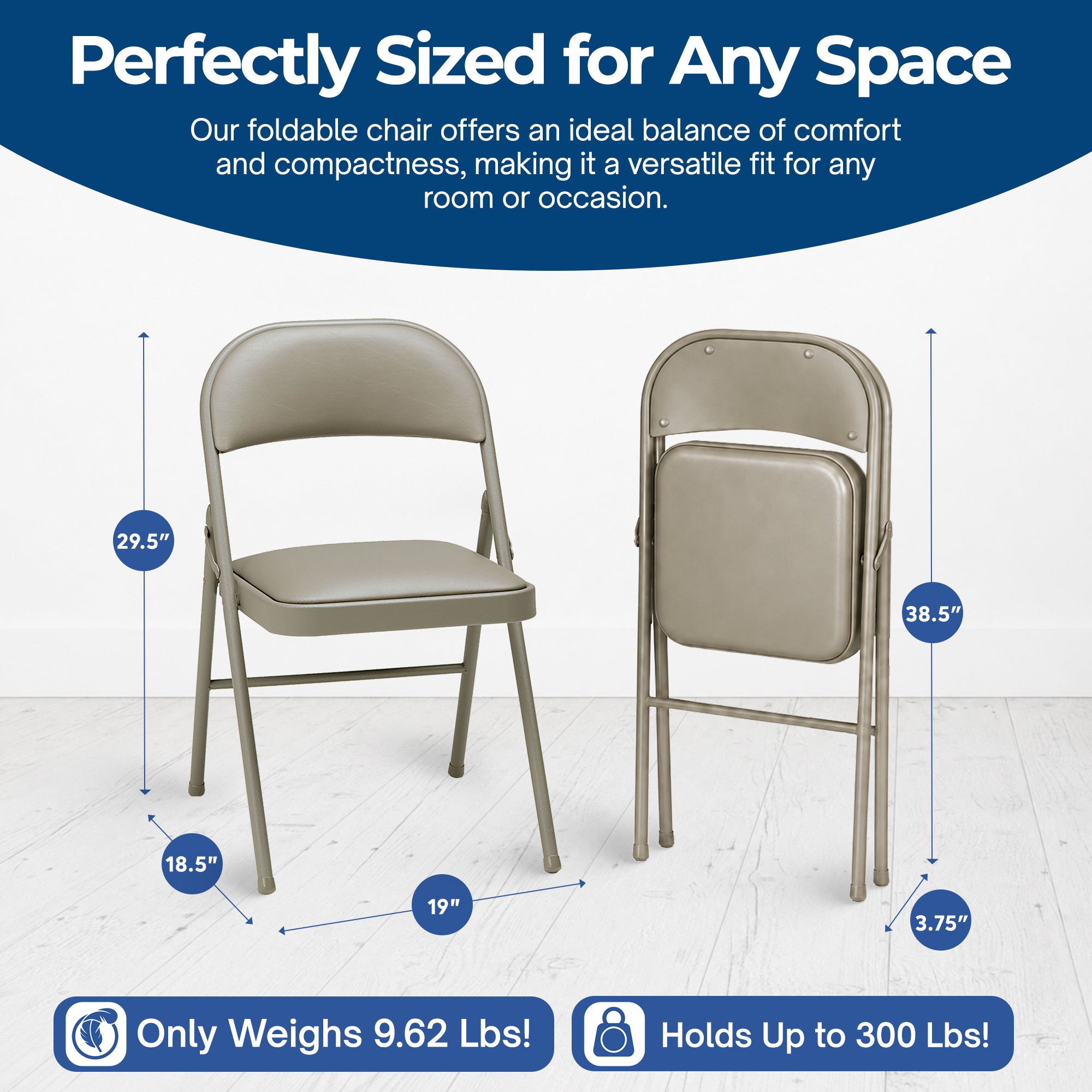 MECO Sudden Comfort Deluxe Chicory Vinyl Padded Folding Chair, (Set of 4) (Used) - VMInnovations