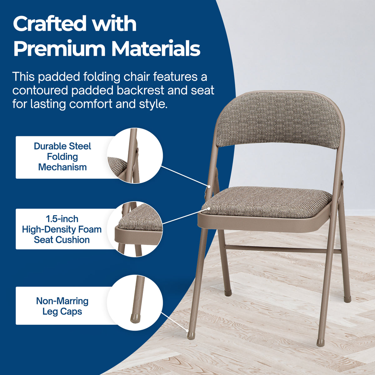 MECO Sudden Comfort Deluxe Courtyard Fabric Padded Folding Chair, (Set of 4)