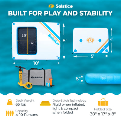 SOLSTICE Original Inflatable Mesh Dock Platform for Lake Boat Pool Ocean, 10'x8' - VMInnovations