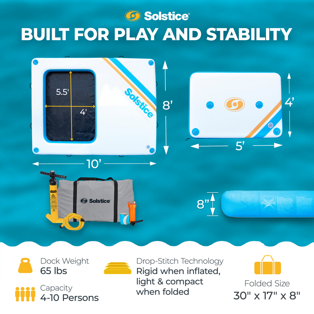 SOLSTICE Inflatable Mesh Dock Platform for Lake Boat Pool Ocean,10'x8'(Open Box)