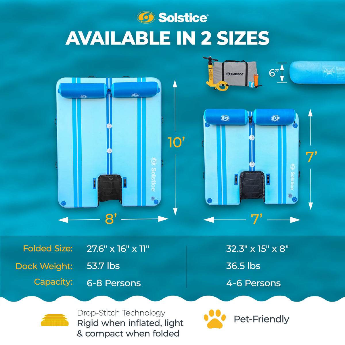 Solstice Original Floating Inflatable Dock RISE WaterMat 7x7' Platform(Open Box) - VMInnovations