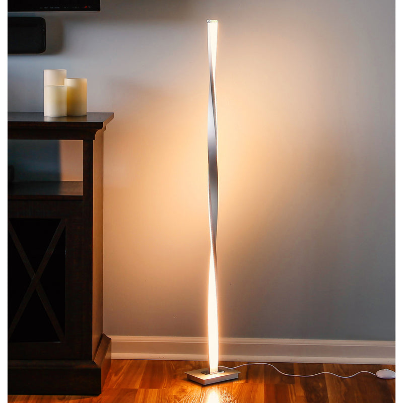 Brightech 48 Inch Helix Modern Built In LED Standing Pole Lamp, Silver (Used)