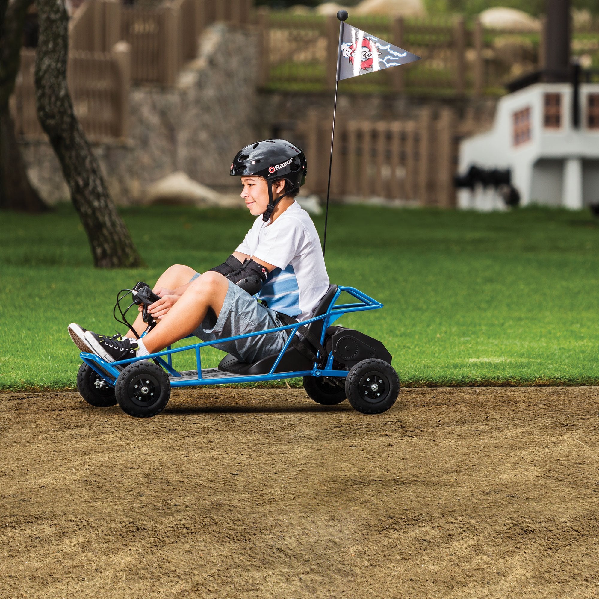 Razor Blue Kids Single Rider Electric Car Go Kart Dune Buggy & Red Dune Buggy