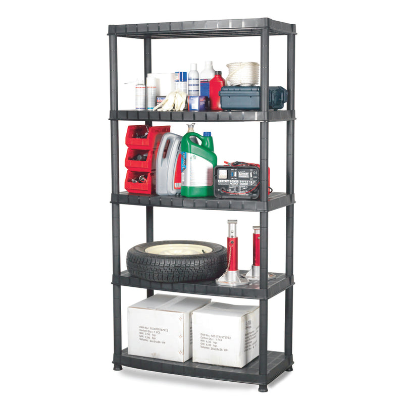 Ram Quality Products Deluxe 5 Tier Plastic Garage Storage Shelf Unit, Black