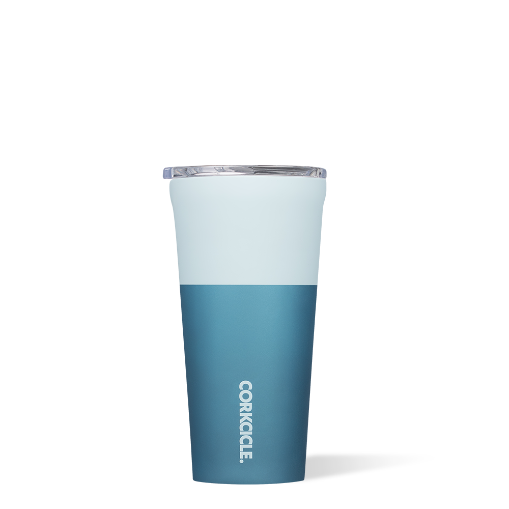 Corkcicle Color Block 16 Ounce Stainless Steel Tumbler with Lid, Glacier Blue